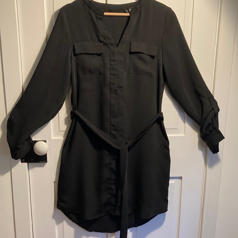 Adrienne Vittadini black belted shirt dress with belt & pockets- size 6 EUC